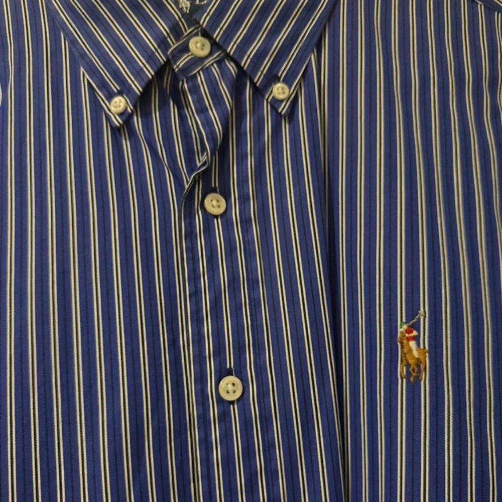 Ralph Lauren Blue Striped Button Down Shirt Size L | Mens | Vintage - Picture 3 of 5